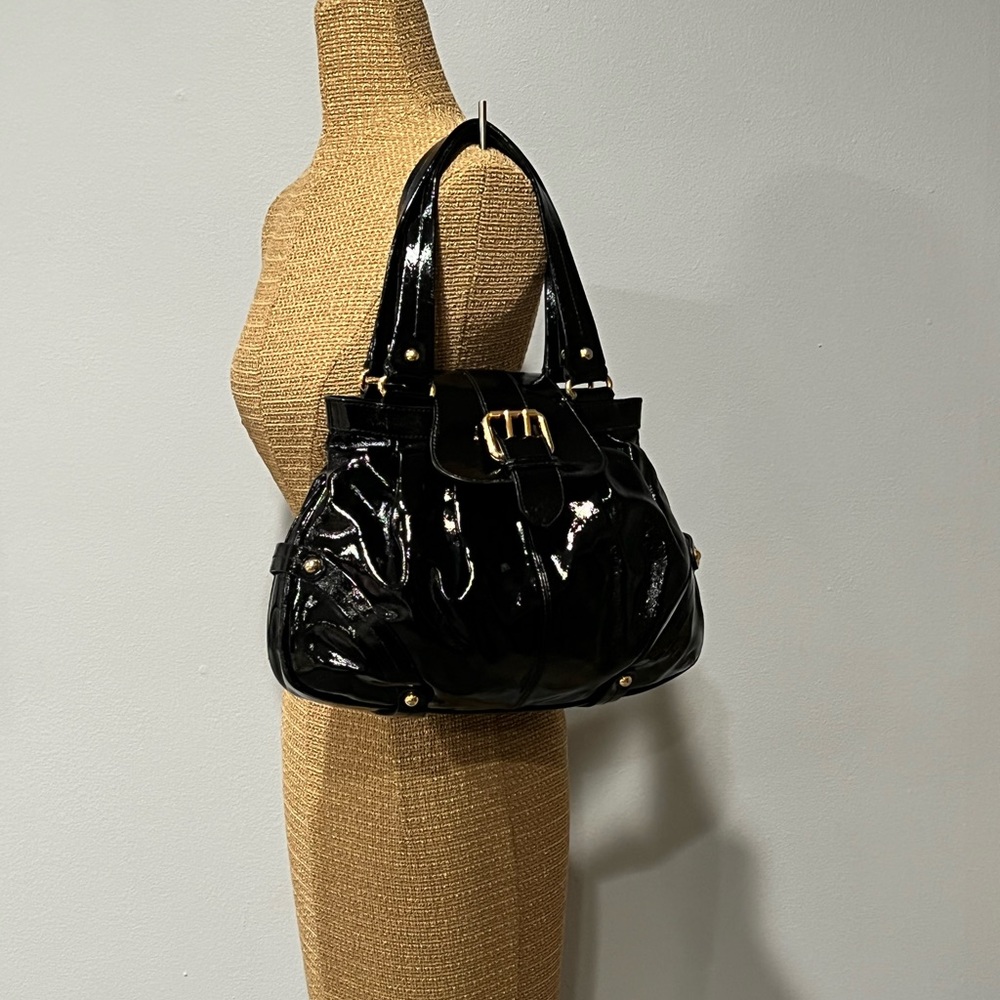 DOONEY & BOURKE HAYDEN BLACK PATENT LEATHER LG HOBO TOTE BAG PURSE